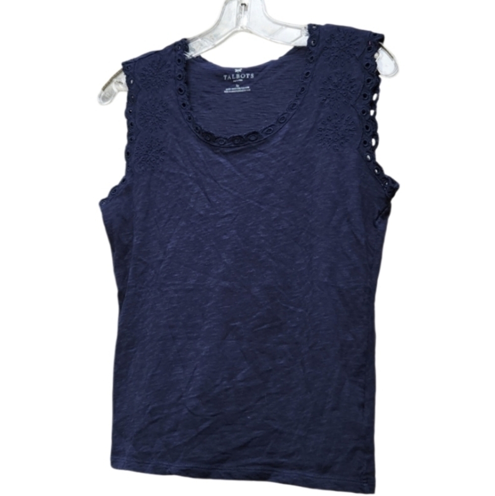 Talbots Tank Top Size S P Eyelet Top Navy Blue Shirt